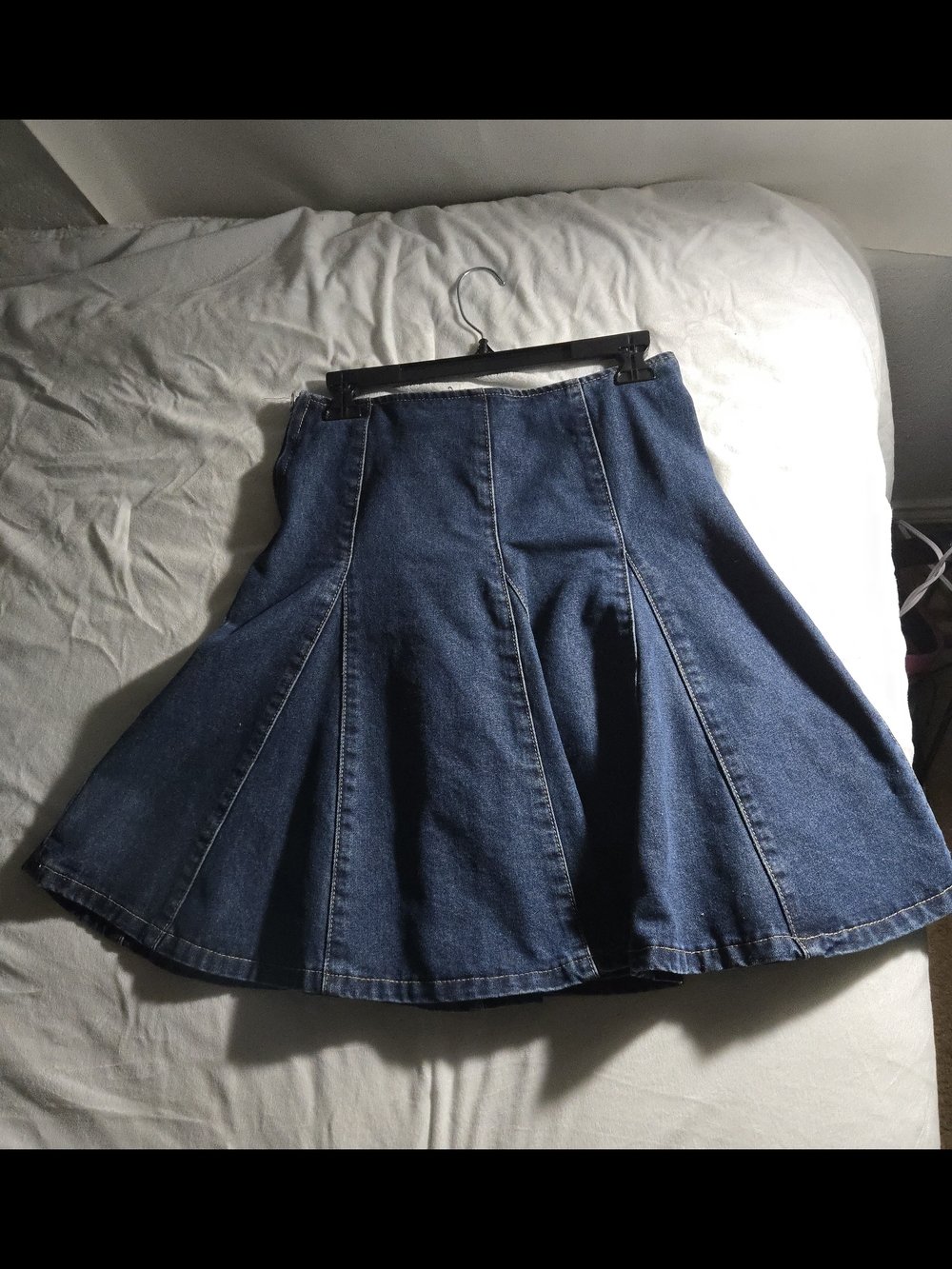 Dark Blue Denim Flared Skirt